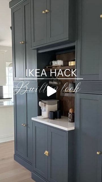 Kitchen Storage Cabinets Ikea, Ikea Built In Hack Kitchen, Ikea Built In Kitchen, Kitchen Cabinets Ikea Ideas, Built In Shelves Kitchen Nook, Ikea Wall Pantry, Diy Kitchen Built Ins, Kitchen Hub Ideas, Small Diy Projects For The Home