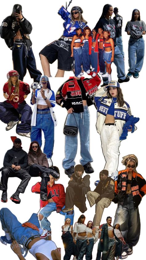 Streetwear Hip Hop Outfit, 00s Hip Hop Aesthetic, 90's Hip Hop Style Women, 2000s Disco Outfit, Underground Club Outfit, Hiphop Costume Ideas, Hip Hop Style 90s Girl, Hip Hop Dancers Outfit, Dance Group Outfits Hip Hop