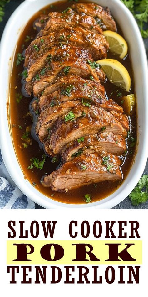 Looking for a simple yet flavorful dinner option? This Slow Cooker Pork Tenderloin is the perfect choice! With its tender texture and mouthwatering seasoning, this dish is great for busy weeknights or family gatherings. 🍽️ Ready to enjoy a flavorful, tender pork dinner? Gather your ingredients and start cooking this Slow Cooker Pork Tenderloin tonight! Your taste buds will thank you! #SlowCookerPorkTenderloin #PorkRecipes #EasyDinner #ComfortFood #SlowCooking #WeeknightMeals#CrockpotRecipes Crock Pot Pork Loin Roast Recipes, Large Pork Loin Recipes Crock Pot, Loin Of Pork Recipes Crock Pots, Ww Pork Loin Recipes, Cooking Pork Tenderloin In Crockpot, Cooking Pork Loin In Crockpot, Tenderloin In Crockpot Recipes, Best Slow Cooker Pork Tenderloin, 2 Lb Pork Tenderloin Recipes