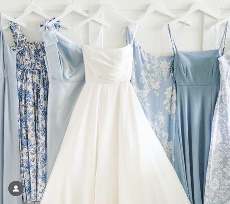 *not my picture* Mamma Mia Wedding, Mismatched Bridesmaids Dresses, Blue White Weddings, Light Blue Wedding, Mismatched Bridesmaids, Something Blue Wedding, Blue Themed Wedding, Future Wedding Plans, Ladies Dresses