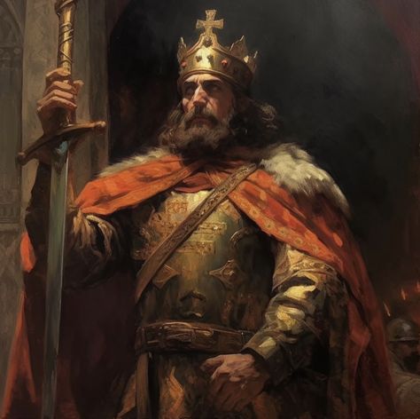 Medieval King Painting, Medieval King Aesthetic, Medieval King Art, Normans History, Medieval Art Aesthetic, King Charlemagne, King Fantasy Art, King Concept Art, Medieval Royalty