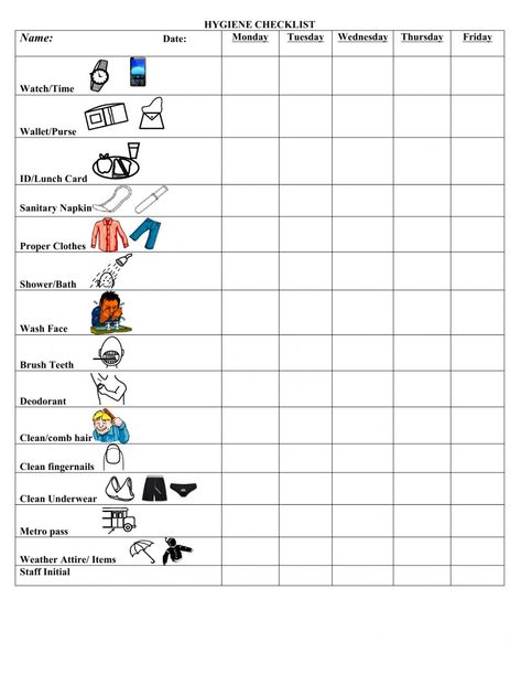 Men Hygiene Products List, Personal Hygiene Worksheets Free Printable, Personal Hygiene Checklist, Basic Hygiene Checklist, Good Grooming And Personal Hygiene, Daily Hygiene Checklist Kids, Hygiene Checklist, Daily Hygiene, Make Yourself A Priority