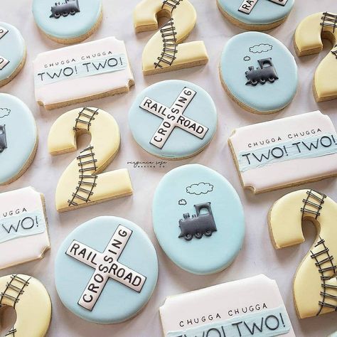 Train Birthday Theme, Chugga Chugga Two Two, Train Baby Shower, Train Theme Birthday Party, Train Cookies, Second Birthday Boys, Two Two, Boy Birthday Party Themes, Train Theme