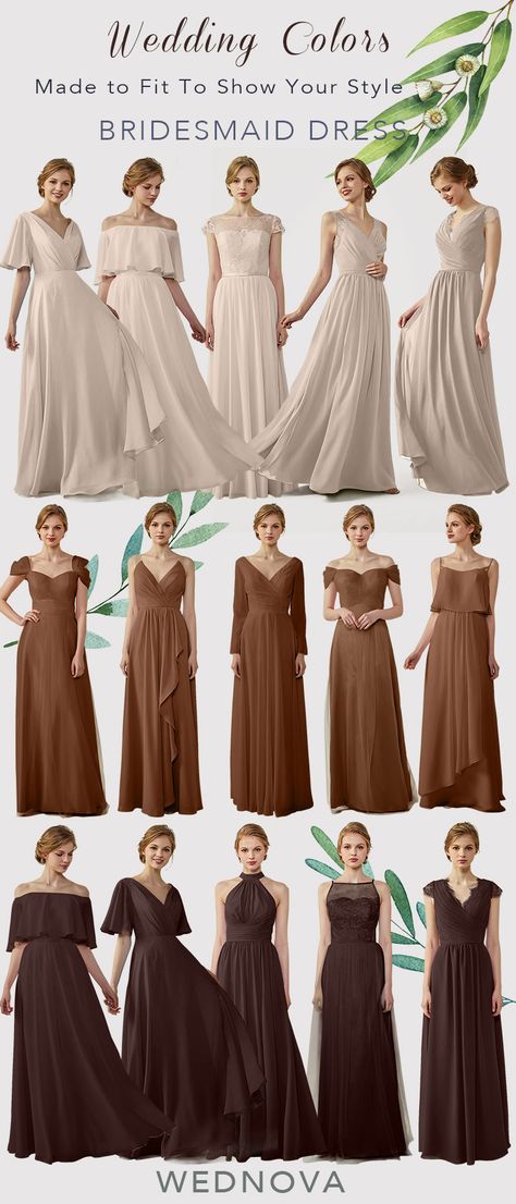 Pastel Brown Dress, Bridesmaid Gowns With Sleeves, Bridesmaid Dresses Satin With Sleeves, Bridesmaid Dresses Ideas With Sleeves, Satin Gown Bridesmaid With Sleeves, Bridesmaid Dress Styles With Sleeves, Satin Wedding Dress With Bridesmaids, Dusty Brown Bridesmaid Dresses, Bridesmaid Long Dress