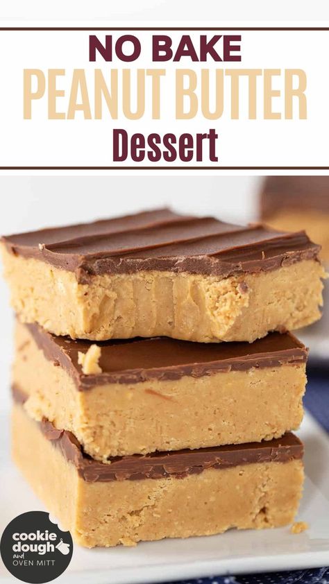 This No Bake Peanut Butter Dessert is a simple and nostalgic treat, made with layers of rich peanut butter and chocolate. Perfect for a quick dessert or snack, these no-bake bars are easy to make and loved by both kids and adults. It's a delicious combination of sweet and salty. Easy Dessert Few Ingredients, Peanut Butter Cheesecake Cookie Bars, Six Sisters Peanut Butter Bars, Quick And Easy Peanut Butter Desserts, Peanut Butter Chocolate Desserts No Bake, Cafeteria Peanut Butter Squares, Reese Bars No Bake, Quick No Bake Desserts Easy, No Bake Peanut Butter Bars Recipe