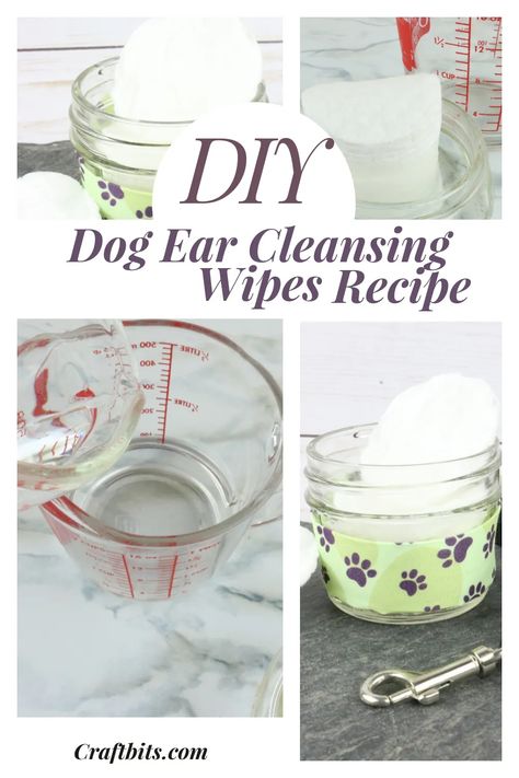 DIY Dog Cleaning Ear Wipes — CraftBits.com Diy Puppy Wipes Cleanses, Diy Dog Mouthwash, Cleaning Dogs Ears Diy, Diy Dog Conditioner Recipes, Dog Eye Wipes Diy, Homemade Pet Products, Diy Dog Ear Cleaner Recipes, Diy Ear Cleaner For Dogs, Diy Dog Wipes Cleaning