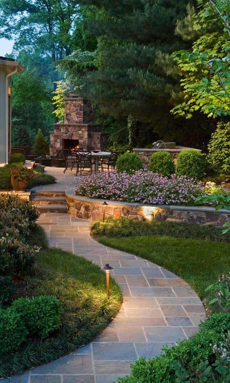 50 Very Creative And Inspiring Garden Stone Pathway Ideas Stone Steps, Landscape Designs, Traditional Landscape, Beautiful Backyards, Dream Backyard, Small Backyard Design, Camping Ideas, Shade Garden, Backyard Design