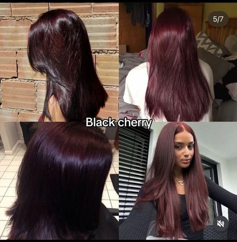 Winter Cherry Hair, Cherry Hair Aesthetic, Super Dark Red Hair, Hair Colors For Cool Skin Tones, Dark Cherry Hair, Red Hair Colour, Dream Hairstyles, Bday Hair, Black Cherry Hair