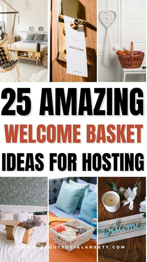 Are you looking for amazing welcome basket ideas to be a good host? This post shares 25 amazing welcome basket ideas that will be sure to make your guests feel welcome. Ideas include things like a personalized note, snacks and treats, and bottled water. Also sharing welcome baskets for guests, welcome baskets for out of town guests, and welcome baskets for guest room. Guest Room Welcome Basket Ideas, Welcome Basket Ideas, Guest Gift Basket, Guest Room Baskets, Guest Welcome Baskets, Welcome Ideas, Guest Room Welcome, Bedside Water Carafe, Welcome Basket