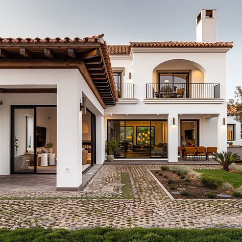 Toscana House Style, Modern Spanish House Exterior, Mediteran House, Toscana House, Mallorca House, Spanish Mediterranean Homes, Pantry Door Ideas, Sky Window, Hacienda Style Homes