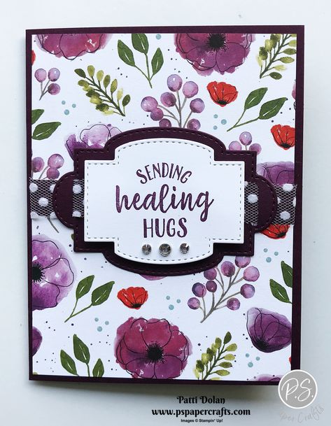 Sending Healing Hugs, Designer Paper Cards, Healing Hugs, Poppy Cards, Pretty Ribbon, Stamping Up Cards, Fun Fold Cards, Get Well Cards, Pretty Cards