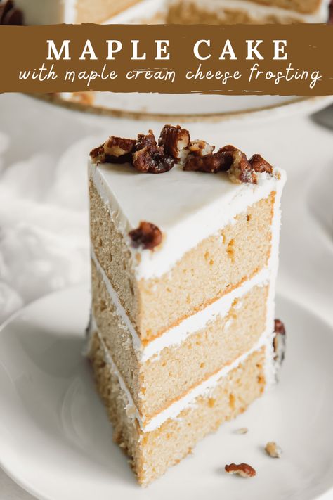 Apple Cake With Maple Buttercream, Maple Butter Cake, Maple Pecan Frosting, Maple Layer Cake, Vanilla Maple Cake, Maple Syrup Cream Cheese Frosting, Maple Wedding Cake, Maple Syrup Cake Recipes, Maple Cream Cheese Icing