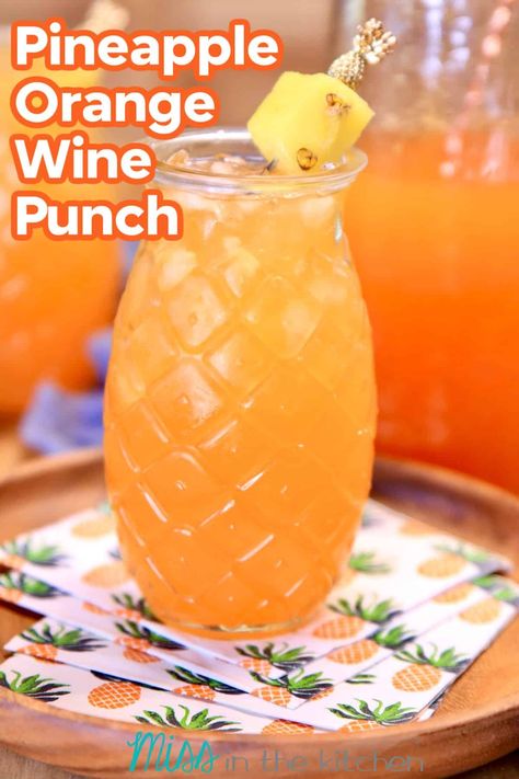 Pineapple Orange Wine Punch is a super simple 3 ingredient party cocktail for any occasion. A sweet party drink that is easy to mix by the pitcher for any get together. Pineapple Wine Punch, Color Party Orange Ideas, Orange Color Party Food Snacks Ideas, Color Party Ideas For Adults Orange, Orange Color Theme Party, Orange Color Party Food Ideas, Orange Foods For Color Party, Orange Foods For Party, Orange Party Food