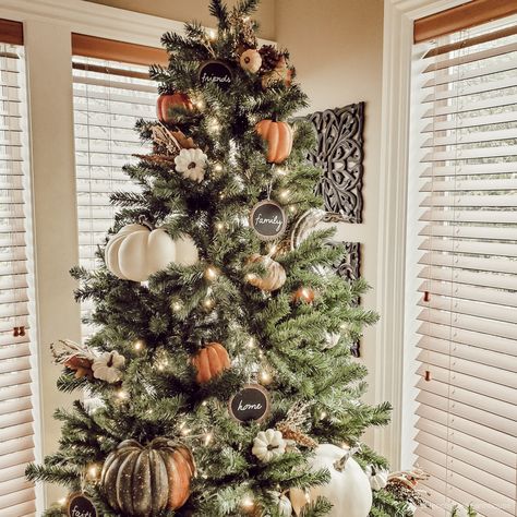 Our Gratitude Tree - French Creek Farmhouse Fall Holiday Tree, Gratitude Christmas Tree, Fall Decorated Christmas Trees, Decorating For Thanksgiving Home, Fall Trees Decorations, Thanksgiving Tree Decorations, Thanksgiving Tree Ideas, Fall Christmas Tree Ideas, Thanksgiving Trees