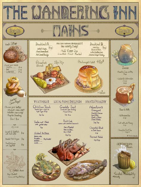 Dnd Bakery Map, Dnd Coffee Shop, Dnd Tavern Meals, Medieval Snacks, Dnd Cookbook, Dnd Themed Food, Dnd Food Ideas, Dnd Snack Ideas, D&d Food