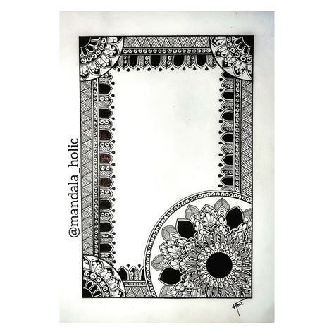 Mandala border design Indian Art Border Design, Page Borders Design Mandala, Mandala Frame Design, Mandala Art Frame Design, Border Mandala Art, Mandala Cover Page For Project, Mandala Art For Project Front Page, Mandala Border Design Simple, Mandala Art Corner Design