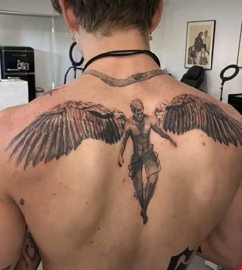 Back tattoo | Men's back tattoo | Angel tattoo 
Wings tatoo Back Tattoo Men, Back Tattoos For Guys Upper, Angel Back Tattoo, Inside Of Arm Tattoo, Wing Tattoos On Back, Alas Tattoo, Wing Tattoo Men, Roman Tattoo, Tattoo Angel