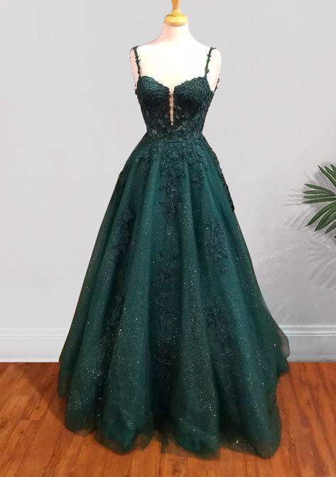 Prom Dress With A Corset, Prom Dresses Autumn Colours, Green Sparkly Prom Dress, Green Princess Prom Dress, Pine Green Prom Dress, Dark Emerald Green Prom Dress, English Prom Dresses, Green Corset Dress Prom, Evergreen Prom Dress