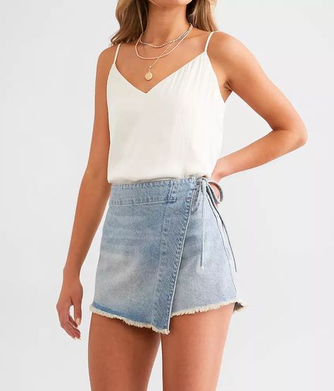 Free People Emmy Denim Wrap Skort - Women's Skirts in Light Blue | Buckle Denim Skort, Wrap Skort, Skirt Wrap, Free People Skirt, Women's Skirts, Jean Skirt, Denim Mini Skirt, Favorite Jeans, Short Outfits