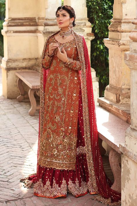 Pakistani Bridal Lehenga, Pakistani Bridal Dress, Lehenga Dupatta, Heavy Dresses, Formal Wear Dresses, Red Lehenga, Pakistani Bridal Dresses, Rust Dress, Lehenga Designs