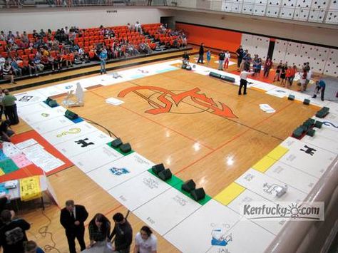 The Monopoly board used at Lynn Camp High School on 5/14/2012 covered much of the gym floor. Bill Estep photo Pep Rally Themes, Pep Rally Ideas, Life Size Games, Pep Rally Games, Student Council Ideas, Rally Games, Rally Ideas, Rally Idea, Pep Club