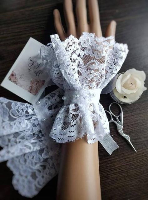 Lace Cuffs Sleeve, Cuffs Diy, Lace Cuff Bracelet, Wedding Cuff, Wedding Bracelets, Lace Accessories, White Bracelet, Wedding Gloves, Steampunk Accessories