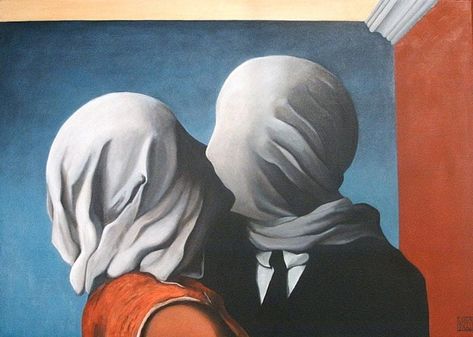 10 Best Kisses in Famous Artworks - Rene Magritte - The Lovers Rene Magritte The Lovers, Famous Modern Art, Rene Magritte Art, Magritte Paintings, Magritte Art, Famous Art Paintings, Kiss Painting, René Magritte, Most Famous Paintings