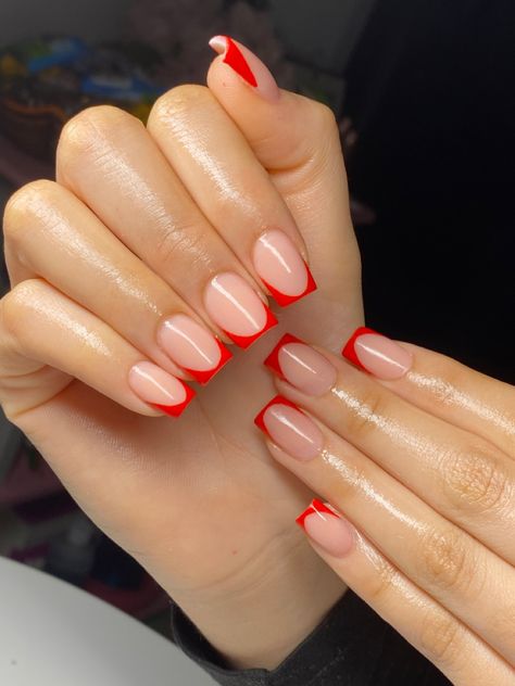 2023 Red Nails, Red Tip Nails, Short Classy Nails, Short Red Nails, Red Gel Nails, Nail Designs Ideas, Hello Nails, Red Acrylic Nails, Simple Gel Nails