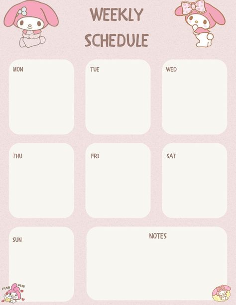 Sanrio Schedule Template, Kawaii Templates Free Printables, Kawaii Weekly Planner Template, Sanrio Digital Planner, Pink Calendar Template, Cute Weekly Planner Template Aesthetic, Pink Weekly Planner Template, Sanrio Planner Printables, Hello Kitty Planner Template