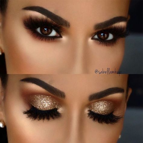 Gold Glitter Shadow For Smokey Eyes #goldglitter Prom Makeup For Brown Eyes, Applying Eyeshadow, Make Up Gold, Eyeshadow Tips, Gold Eye Makeup, Color Vino, Eyeshadow For Brown Eyes, How To Apply Eyeshadow, Gold Makeup