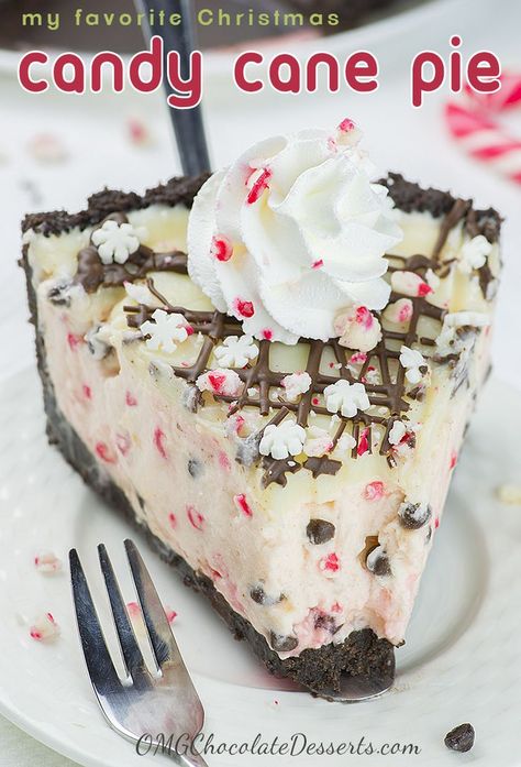 Candy Cane Pie is the only dessert recipe, you’ll need this Christmas! It’s no bake pie with crumbly Oreo crust and white chocolate ganache on top. #christmaspie #holiday #candycane Easy Christmas Pies, Peppermint Mousse, Candy Cane Pie, Christmas Pies, Christmas Pie Recipes, Peppermint Bark Cheesecake, Dessert Pie Recipes, Dessert Pie, Best Christmas Desserts