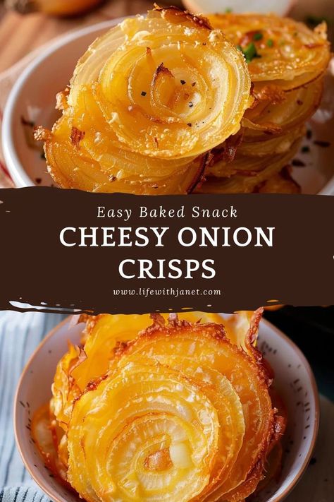 Cheesy Onion Crisps Baked Vidalia Onion Easy Recipes, Low Carb Snacks Recipes, Melting Onions Recipe, Keto Onion Recipes, Vegetable Party Appetizers, Onion Chips Baked, Tasty Food Recipes Veg, Onion Cheddar Chips, Airfryer Onions