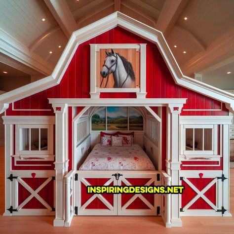 Horse Stable Bedroom Ideas, Girls Horse Bedroom Ideas, Horse Room Ideas, Horse Bedroom Ideas For Teens, Horse Bed, Horse Room Decor, Loft Beds For Teens, Barn Bedroom, Horse Themed Bedrooms