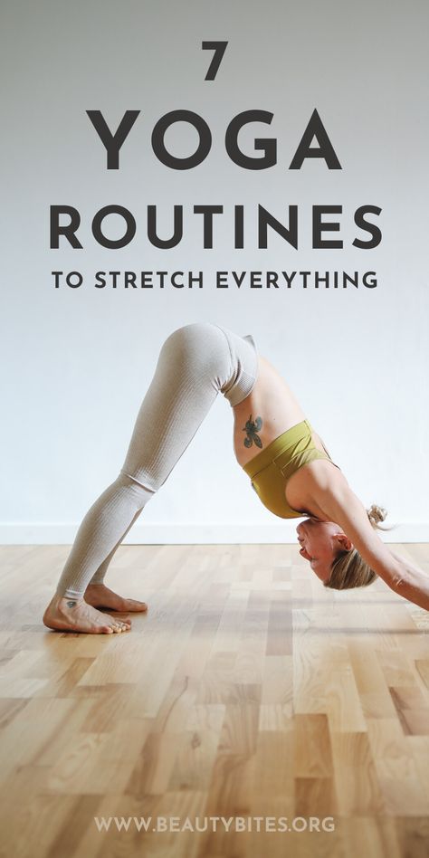 7 Full Body Yoga Stretch Routines To Feel Brand New - Beauty Bites Full Body Yoga Stretch, Stretch Routines, Full Body Stretching Routine, Full Body Yoga, Yoga Sequence For Beginners, Yoga Routines, Full Body Stretch, Stretch Routine, Yoga Posen