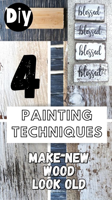 How To Do Rustic Paint On Wood, Wood Painting Techniques Diy, How To Paint Wood To Look Distressed, How To Make Wood Look Old Rustic Vintage Signs, How To Rustic Paint Wood, Making Wood Look Old, Distress Wood Diy Paint Techniques, How To Make Painted Wood Look Distressed, Distress Painted Wood Diy