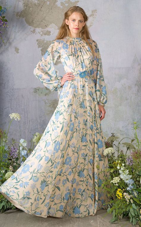 Party Wear Evening Gowns, Floral Hijab, Flower Print Long Dress, Dress Motif, Print Long Dress, Luisa Beccaria, Resort 2020, Long Evening Gowns, 2020 Fashion