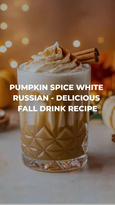 Indulge in the cozy flavors of fall with a Pumpkin Spice White Russian, the perfect autumn cocktail to sip on chilly evenings. This creamy and delicious drink combines the classic White Russian with a seasonal twist of pumpkin spice. Whether you're hosting a gathering or simply relaxing at home, this fall cocktail is sure to warm you up from the inside out. Treat yourself to this festive beverage and let its comforting blend of flavors take your taste buds on a journey through all things autumn. Pumpkin Spice White Russian, Pumpkin Spice Cocktail, Autumn Cocktail, White Russian Cocktail, Fall Drink Recipes, Pumpkin Spice Creamer, Party Food Bar, Pumpkin Pie Spice Mix, Brandy Cocktails