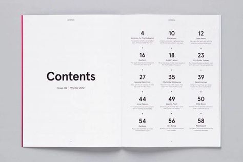 Minimalist design: 25 beautiful examples & practical tips – Learn Contents Page Design, Book Layout Design, Table Of Contents Design, Report Layout, Table Of Content, Portfolio Print, 포트폴리오 레이아웃, Minimalist Table, Book And Magazine Design