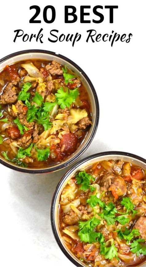 pork soup recipes pin Soup Ground Pork, Pork And Vegetable Soup, Bbq Pork Soup Recipes, Smoked Pork Hock Soup, Soup With Leftover Pork Roast, Soup With Pork Roast, Smoked Pork Soup, Pork Based Soup, Soup With Pork Chops