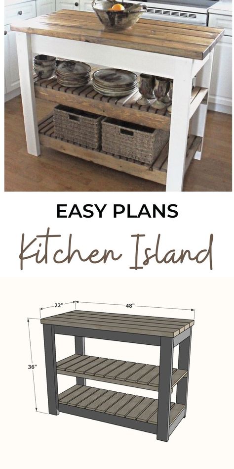 Easy Kitchen Island, Portable Kitchen Island, Kitchen Island On Wheels, Diy Kitchen Projects, Kitchen Island Plans, Rustic Kitchen Island, Rolling Kitchen Island, Small Kitchen Island, Solid Wood Kitchens