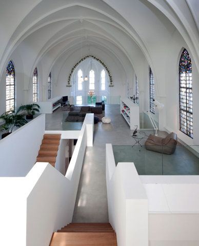 Utrecht in the house #beautiful #home #design #minimalist #clean #white #pure Chapel Conversion, Church Conversions, High Ceilings, Design Del Prodotto, Contemporary Interior Design, Design Thinking, Utrecht, Stained Glass Windows, Amazing Architecture