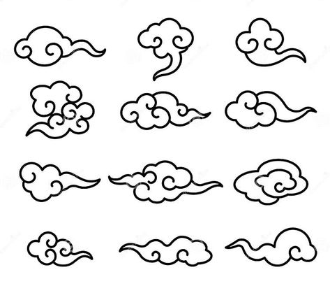 Collection of Chinese Cloud Pattern Set. Line Art Style Chinese Cloud Series Stock Vector - Illustration of culture, element: 159096856 Chinese Cloud Illustration, Chinese Cloud Pattern, Chinese Clouds, Cloud Outline, Sculpting Ideas, Chinese Ornament, Vector Line Art, Cloud Theme, Line Art Style