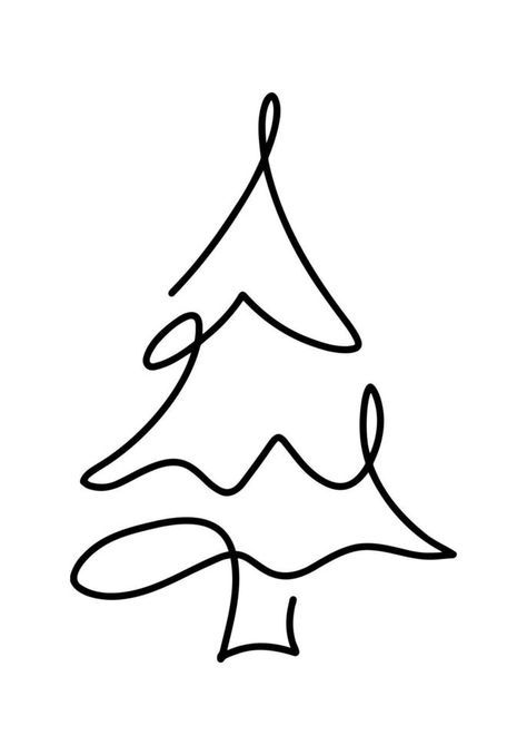 Christmas vector pine fir tree line art. Continuous one line drawing. illustration minimalistic design for xmas and New Year type concept Xmas Illustration Christmas, Single Line Christmas Tree, Single Line Art Christmas, Minimalist Christmas Tattoo, One Line Christmas Tree, Winter Drawings Simple, New Year Tree Drawing, Line Drawing Christmas Tree, Christmas Minimalist Drawing