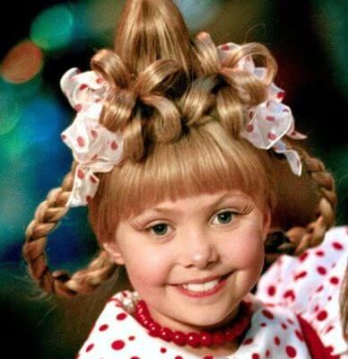 Iconic Christmas Photos, The Grinch Movie Characters, Cindy Lou Who Actress, Cindy Lue Who, Iconic Blonde Movie Characters, Cindy Lou Hair, Movie Hairstyles, Cindy Lou Hoo, Whoville Costumes