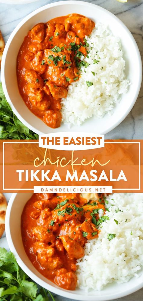 147 reviews · 30 minutes · Gluten free · Serves 4 · Skip the takeout and enjoy this quick and easy chicken recipe at home instead! Perfectly tender with the most flavor-packed sauce, this Tikka Masala is even better than what you can order from a… Easy Chicken Tikka Masala, Chicken Masala Recipe, Tikka Masala Sauce, Easy Chicken Recipe, Chicken Tikka Masala Recipes, Masala Sauce, Tikka Masala Recipe, Tandoori Masala, Chicken Tikka Masala