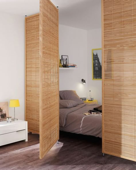 How To Create A Bedroom Inside A Tiny Studio Apartment? - Decoholic Skateboard Place, Apartment Outdoor Space, Salon Doors, Bedroom Divider, Small Studio Apartment Decorating, Home Office Guest Room Combo, Tiny Studio Apartments, Foldable Furniture, Studio Apartment Divider