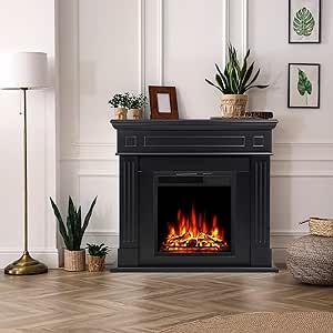 Electric Fireplace Mantel, Freestanding Electric Fireplace, Electric Fireplace With Mantel, Grey Fireplace, Wooden Fireplace, Electric Fireplace Heater, Wooden Tv Stands, Fireplace Heater, Freestanding Fireplace