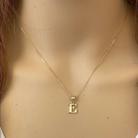 Solid 10k Gold Small Mini Initial Letter E Pendant Necklace Item No.: H89.Q . Metal Type: 10k Solid Yellow Gold (Also Available In 14k Solid Gold) Metal Color: Yellow Gold. (Also Available In White Gold And Rose Gold) Pendant W/Chain Weight: 1.4 - 1.6 Grams (Vary From Chain) Height Including Bail: 0.60 In (15.79 Mm) Width: 0.18 In (4.80 Mm) - 0.45 In (11.32 Mm) Chain Available In 16", 18", 20", 22" Available In Any Letter From A-Z Made To Order In Us. Please Allow 10-15 Days E Necklace Letter, E Necklace Initial, E Initial Necklace, Cross Necklace Sideways, Shine Jewelry, Phoenix Necklace, Dog Pendant, Round Pendant Necklace, Infinity Necklace