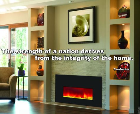 Confucius: The strength of a nation derives from the integrity of the home. Fireplace Updates, Design Camino, Tv Walls, Built In Electric Fireplace, Fireplace Built Ins, Contemporary Fireplace, Fireplace Remodel, Fireplace Ideas, Home Fireplace