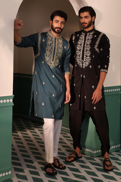 Buy Shreyansh Designs Green Padma Silk Mushq Hand Embroidered Kurta With Pant Online | Aza Fashions Hole Embroidery, Kurta Designs Men's, Indian Wedding Clothes For Men, Silk Kurta Set, Boys Kurta Design, Wedding Kurta For Men, While Loop, Black Kurta, Gents Kurta Design